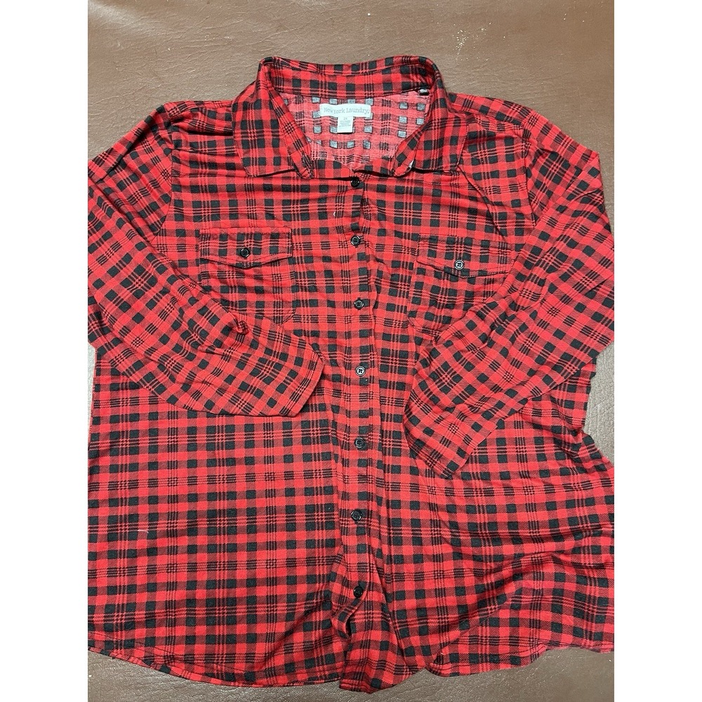 New‎ York Laundry Red Plaid Button Down Long Sleeve top XL